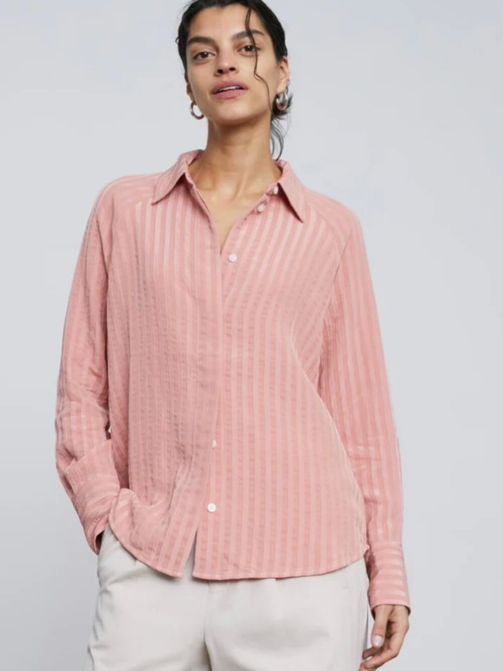 Everlane City Stripe Shirt - Light Rose size 8